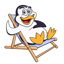 Penguin Is Sitting In Lounge Chair