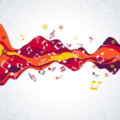 Wall Mural - Musical sound wave with notes. Colorful Music background wave