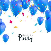 Vector Happy Birthday Card With Colorful Balloons And Confetti, Party Invitation.