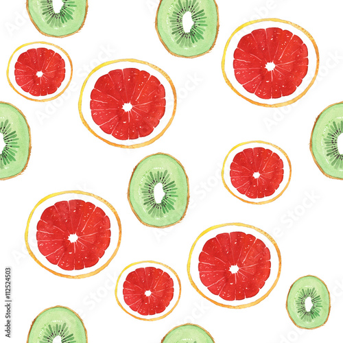Naklejka samoprzylepna Owocowy wzór akwarela grapefruit kiwi