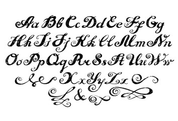 calligraphy alphabet typeset lettering. hand drawn alphabet. capital and lower-case letters. copy-bo