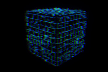 Wall Mural - Abstract futuristic stylish 3D Cube in Motion. nice Wireframe Hologram 


