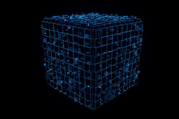 Wall Mural - Abstract futuristic stylish 3D Cube in Motion. nice Wireframe Hologram 

