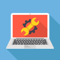 Wall Mural - laptop with cog and wrench repair icon. repair service, maintenance, customization, restore concepts