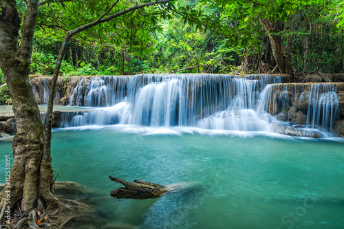 Foto-Schiebevorhang einzelne Stoffpaneele - Green landscape with green waterfall at Erawan waterfall , Beauitful and very nice waterfall for relaxation, Erawan waterfall loacated Kanjanaburi Province , Thailand (von peangdao)