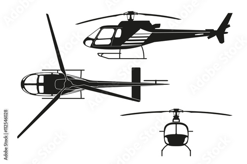 Cuadros en Lienzo Black silhouette of helicopter on white background. Top view, si