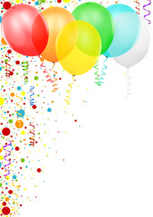 Wall Mural - Colorful Confetti and Party Balloons - Colored Illustration, Vector