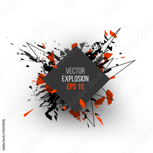 Fotografie, Obraz Abstract explosion cloud of black glass pieces on white backgrou