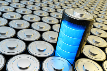 electrical energy and power supply source concept, background with batteries and accumulator battery