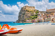 Beach of Scilla with Castello Ruffo, Calabria, Italy