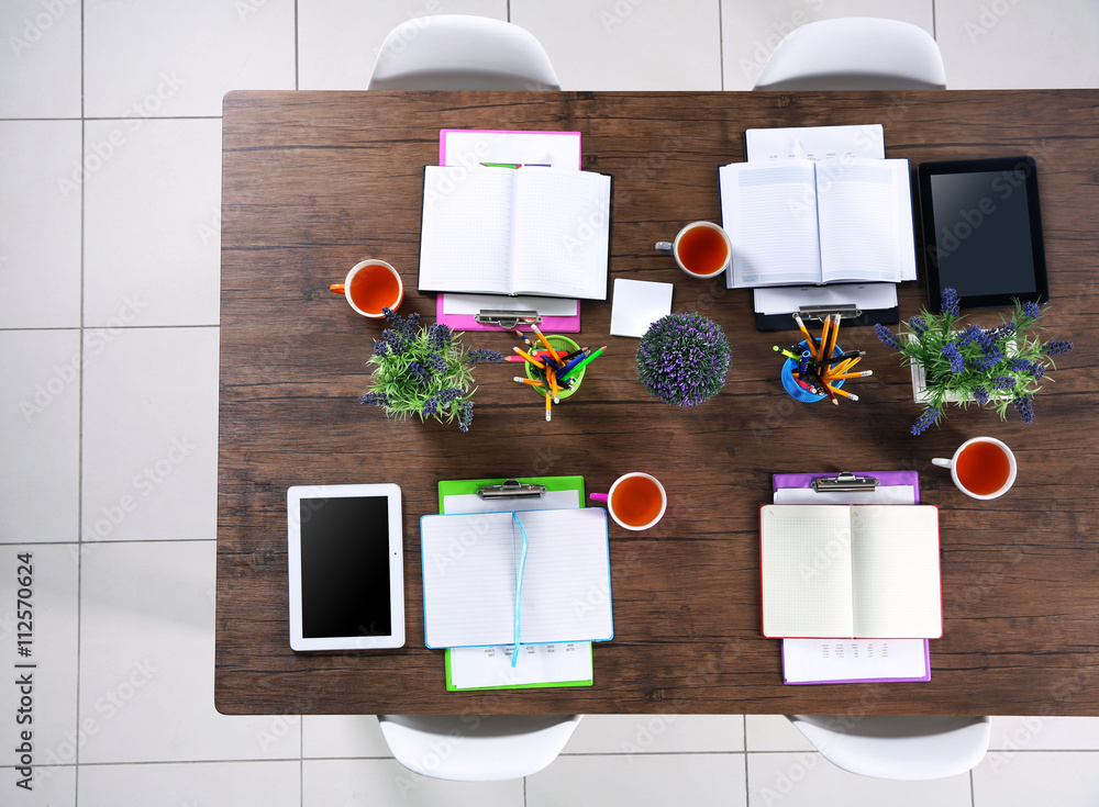 Office table for meetings, top view