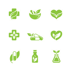 Wall Mural - herbal medicine icons set