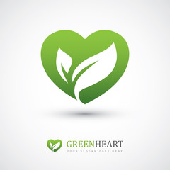 Wall Mural - Green heart with leaves