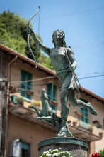Artemis The Huntress, Or Diana The Huntress, Statue On Top Of The Fountain At Nemi, A Small Rural Town Near Rome, Italy