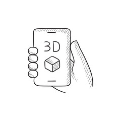 Wall Mural - Smartphone with three D box sketch icon.