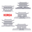 Five grand palaces of South Korea thin line symbol
