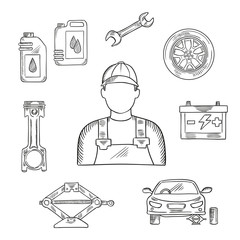 Auto mechanic profession sketch symbol