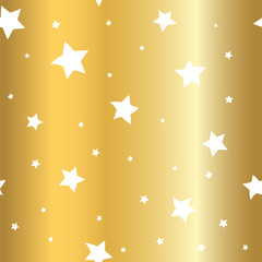 Wall Mural - stars seamless pattern gold and white retro background. glitter chaotic elements. abstract golden fo