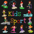 © anutaberg - Kids sport, isolated boy and girl playing active games vector