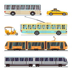 Wall Mural - Municipal city transport vector flat icons set. Transportation vehicle municipal and transport of set municipal illustration