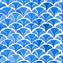 Watercolor Blue Japanese Pattern.