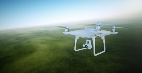 Wall Mural - photo white matte generic design air drone with video action camera flying sky under the earth surfa