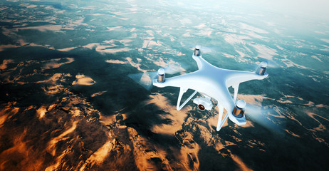 Wall Mural - image white matte generic design air drone with action camera flying sky under earth surface.uninhab