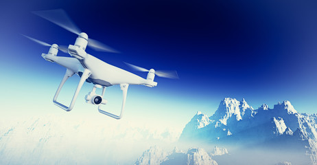 Wall Mural - photo white matte generic design modern rc air drone with action camera flying in sky under the eart