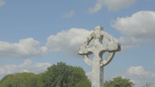 Celtic Cross In An Irish Graveyard, County Clare, Ireland. Flat Video Profile.