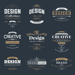 Wall Mural - Retro Creative Vintage labels template and Logo set. Vector design elements business signs, branding, badges, objects, identity, labels.