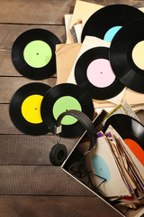 Wall Mural - Vinyl records and headphones on table