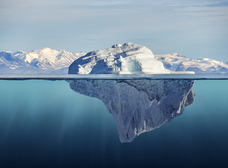 iceberg with above and underwater view