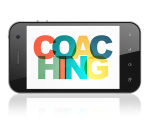 Wall Mural - education concept: smartphone with coaching on display
