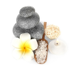 Poster - Spa treatment with stones and sea salt, isolated on white