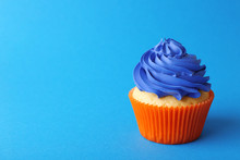 Birthday Cupcake On Blue Background