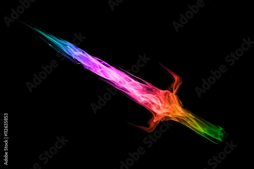 Fotografía colorful fire flame sword isolated on black