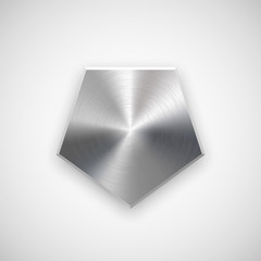 Wall Mural - abstract polygon, hex badge, blank button template with metal texture, chrome, silver, steel and rea