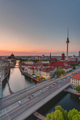 Wall Mural - Sunset over downtown Berlin with the famous television tower