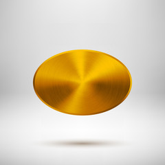 Wall Mural - gold abstract ellipse badge, blank button template with metal texture (chrome, silver, steel), reali