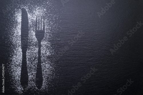 Cuadros en Lienzo Besteck auf Schiefertafel - de fondo