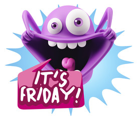 Wall Mural - 3d Rendering Smile Character Emoticon Expression saying It's Fri