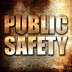 Wall Mural - public safety, 3d rendering, metal text on rust background