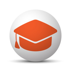 Wall Mural - Orange Graduation Cap icon on white ball