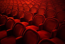 Rows of empty red seats in cinema or theater