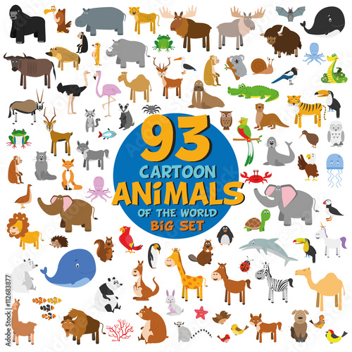 Big set of 93 cute cartoon animals of the world Wallpaper Mural