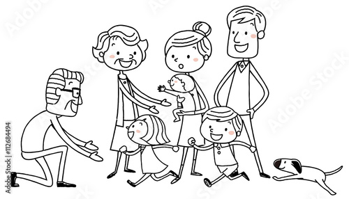 イラスト素材 楽しい家族 線画 Stock Vector Adobe Stock