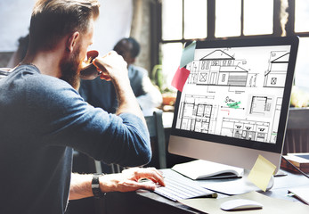 Wall Mural - blueprint architect construction project sketch concept