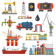 Wall Mural - Oil gas industry infographics concept. Gasoline diesel fuel transportation and distribution icons.