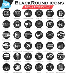 Aufkleber - Vector Media adversiting circle white black icon set. Ultra modern icon design for web.