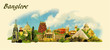 vector panoramic water color  illustration of BANGALORE city
